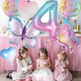 2 x Brand New Butterfly Balloons 7th Birthday Decoration for Girls Giant Number 7 Mylar Foil Balloon Gradient Pink Colorful Butterfly Foil Balloon 7 Years Old Butterfly Theme - RRP €14.14