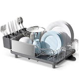 1 x RAW Customer Returns KINGRACK Dish drainer, stainless steel dish drainer, dish drainer with anti-rust frame, 2-way spout draining board design, removable large 4 compartment utensil holder for kitchen, grey - RRP €45.76