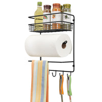 1 x RAW Customer Returns mDesign practical paper roll holder versatile metal wall shelf for kitchen and pantry with deep wire basket and four hooks black - RRP €25.99