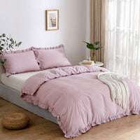 1 x RAW Customer Returns Tokokimo Double Duvet Cover Set 240x220 cm with Ruffles, 100 Microfibre Bohemian Style, Soft and Wrinkle-Resistant Duvet Cover, 1 Duvet Cover with Zip 2 Pillowcases 50x80 cm, Pink - RRP €34.99