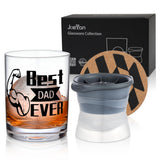 1 x Brand New Joeyan Whiskey Glasses Gifts for Dad Father Birthday, Best Dad Gifts, Father s Day Gift, 360ml Hand-Blown Rum Whiskey Glasses with Ice Cube Tray and Coaster - RRP €20.4