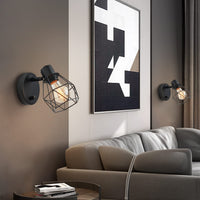 1 x RAW Customer Returns Lightess Vintage Interior Wall Lamp Wooden Metal Cage Wall Lamp Industrial Design E27 Interior Lighting Wall Lamp for Corridor Porch Bedroom Living Room, Black - RRP €26.2