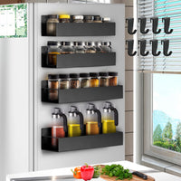 1 x RAW Customer Returns Santentre 4 Pack Magnetic Spice Rack with Removable Hooks, Super Strong Magnetic Shelf for Fridge Microwave Spice Rack Organizer for Jars, Black - RRP €37.2