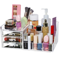 1 x RAW Customer Returns Greentainer Makeup Organizer, Large Capacity Cosmetic Container with 8 Grids in Different Sizes and 3 Drawers, for Bedroom and Bathroom, Acrylic Cosmetic Organizer - RRP €20.99