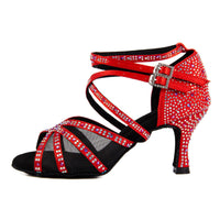 1 x RAW Customer Returns Syrads Women s Ballroom Latin Dance Shoes with Rhinestones Salsa Tango Bachata Indoor Dance Shoes for Wedding Party Prom,Red 7.5cm Heel,38 EU - RRP €65.99