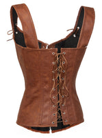 1 x RAW Customer Returns Bslingerie Women s Fashion Lingerie PU Leather Look Corsets Bustier Corset M, Brown  - RRP €50.62