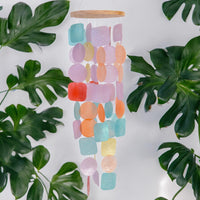 1 x RAW Customer Returns MIJOMA Handmade Capiz Wind Chime, Pastel Colors, Wooden Hanging, L.14.5 W.14.5 H.48 cm, Mobile, Indoor Play Garden Sound - RRP €21.19