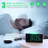 1 x RAW Customer Returns Vibrating Bedroom Alarm Clock, 7 Inch LED Dimmer, 7 Color Night Light, Adjustable Volume, Dual Alarms, 2 USB Ports for Deaf, Heavy Sleepers, Hearing Impaired - RRP €29.99