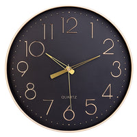 1 x RAW Customer Returns Topkey Black Wall Clock 12 Silent Non-ticking Arabic Numeral Clock Round Decorative Wall Clock for Living Room, Bedroom, Kitchen Battery Not Included Golden Numbers - RRP €18.99