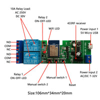 1 x RAW Customer Returns Jane Eyre WiFi Wireless Relay Module 2 Channel Remote Switch, Momentary Self-Locking Relay, for Tuya Smart Life APP, with 433 MHz RF Remote Control, Compatible with Alexa and Google Assistant - RRP €22.8