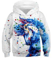 1 x RAW Customer Returns Fanient 3D Cool Print Sport Long Sleeve Sweatshirts Horse Hoodies for Girls Teens White - RRP €29.99