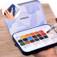 1 x RAW Customer Returns Artecho watercolor paint set, 18 basic colors watercolors, watercolor with water tank brush, portable watercolor painting box, perfect for beginners and professionals - RRP €9.99