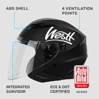 1 x RAW Customer Returns Westt jet helmet with visor and sun visor motorcycle helmet men women scooter helmet moped helmet moped chopper helmet motorcycle half helmet open-face helmet pilot helmet ECE DOT certified - RRP €71.76