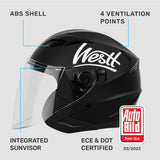 1 x RAW Customer Returns Westt Motorcycle Helmet with Visor and Sun for Men and Women, Moped Scooter Chopper Motorcycle Half Face Pilot Helmet, ECE DOT Certified, Matte Black, S 53-54 cm  - RRP €71.76