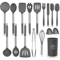 1 x RAW Customer Returns AILUKI Silicone Cookware Set, Kitchen Utensil 17 Piece Kitchen Utensil Set, Non-Stick Heat Resistant Silicone Spatula Set, Kitchen Utensils with Stainless Steel Handle Gray - RRP €28.81