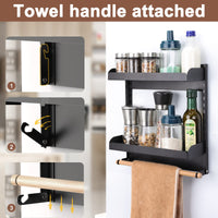 1 x RAW Customer Returns Magnetic Fridge Shelf, Magnetic Hanging Shelf with 2 Tiers and Paper Towel Holder, Magnetic Spice Rack, for Kitchen Organizer Storage, Black - RRP €21.77