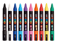 1 x RAW Customer Returns Uni Posca PC-5M Paint Marker Pens, Ultra Fine, 2.5mm Wide Tip, Writes on Any Surface, Glass, Metal, Wood, Plastic, Fabric, Assorted, White, Black, Blue, Red, Yellow, Green, Pink, Orange, Light Blue and Purple,  - RRP €29.46