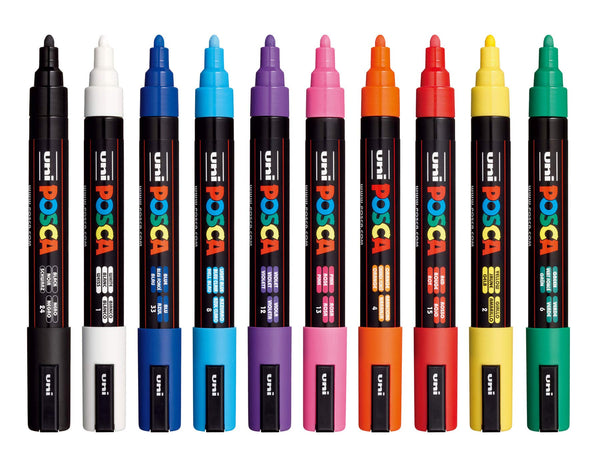 1 x RAW Customer Returns Uni Posca PC-5M Paint Marker Pens, Ultra Fine, 2.5mm Wide Tip, Writes on Any Surface, Glass, Metal, Wood, Plastic, Fabric, Assorted, White, Black, Blue, Red, Yellow, Green, Pink, Orange, Light Blue and Purple,  - RRP €29.46