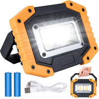 1 x RAW Customer Returns Bizcasa LED Work Light Rechargeable 30W, 2000lm Portable Waterproof Construction Light Battery USB Floodlight with 3 Modes COB Camping Lights for Garage, Fishing 2 Batteries Included  - RRP €15.85