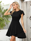 1 x RAW Customer Returns Missufe A Line Skater Short Evening Dress Women s Flutter Sleeve Cocktail Dress Round Neck Ruffle Party Dress Black, Small  - RRP €45.99