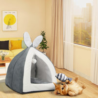 1 x RAW Customer Returns Vinnypet Cat Kennel with Washable Cushion Cat Nest with Rabbit Ears and Interesting Fur Balls Closed Cat Kennel Comfortable Interior 32x32x36cm - RRP €17.21