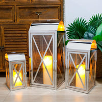 1 x RAW Customer Returns TRIROCKS Set of 3 Stainless Steel Candle Lanterns 28 38.5 52 cm Tall Metal Candle Holders with Tempered Glass for Home Decoration Living Room Parties Events Indoor Outdoor Silver  - RRP €95.78