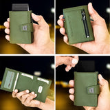 1 x RAW Customer Returns Marc Peter Dublin Green Nappa Leather Push Slim Wallet - Wallet with coin pocket - RFID protection small mini wallet - thin narrow card holder - Includes gift box - RRP €30.16