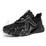 1 x RAW Customer Returns FLOWING PLUME waterproof shoes men s running shoes trainers lightweight sports shoes cushioning walking shoes slip on running breathable gym fitness trainers black grey, 43 EU  - RRP €29.99