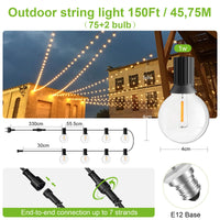 1 x RAW Customer Returns BokiHuk Outdoor String Lights, 45.7M 150FT Outdoor Garden Lights G40 75 2 Plastic Bulbs String Lights Garden Decoration for Party Patio Wedding, Christmas, Gazebo - RRP €79.99