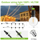 1 x RAW Customer Returns BokiHuk Outdoor String Lights, 45.7M 150FT Outdoor Garden Lights G40 75 2 Plastic Bulbs String Lights Garden Decoration for Party Patio Wedding, Christmas, Gazebo - RRP €79.99