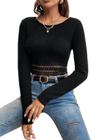 1 x RAW Customer Returns GORGLITTER Women s Crop Shirt Crop Top T-Shirts Lace Top Long Sleeve Tops Slim Pullover Long Sleeve Shirt with Crew Neck Black M - RRP €22.18