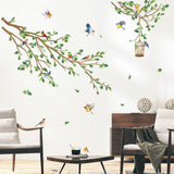 1 x RAW Customer Returns decalmile Wall Stickers Birds on Branches Wall Stickers Green Tree Branch Leaves Birds Wall Decoration Living Room Bedroom Office - RRP €14.99