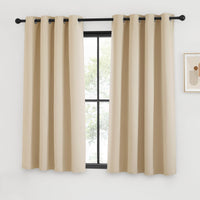 1 x RAW Customer Returns KGORGE eyelet curtain set of 2 blackout curtains short curtains living room modern thermal curtain heat protection curtain beige opaque, 135 x 140 cm HxW , Biscotti Beige - RRP €29.99