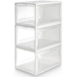 1 x RAW Customer Returns Yorbay shoe box, set of 3, stackable shoe organizer, plastic box with transparent door, shoe storage, 37 x 25.5 x 20 cm, for shoes up to size 48, super transparent white - RRP €40.33