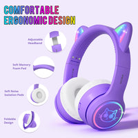 1 x RAW Customer Returns IFecco Kids Wireless Headphones with Microphone, Children Girls Bluetooth Headphones with Case, LED Lights Cat Ear Headphones for iPad Kids Tablet Smartphone School - RRP €32.12