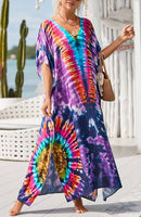 1 x RAW Customer Returns Orshoy Women s Beach Dress V-Neck Leisure Summer Summer Long Maxi Beach Dress Poncho Kaftan Long Dress A-Purple Blue One Size - RRP €33.89