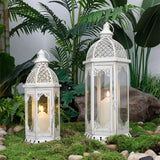 1 x RAW Customer Returns NEWIMAGE Set of 2 Decorative Candle Lanterns 50 cm and 38 cm High Lantern Lantern Outdoor Vintage Metal Candle Holder for Garden Living Room Indoor Patio Home Decoration White  - RRP €85.7