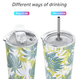 1 x RAW Customer Returns Vacuum Insulated Stainless Steel Mug - THILY Travel Mug 780ml Coffee Cup with 2 Lids and Straws, Splashproof, BPA Free, Keeps Iced Coffee Cold, Green Chrysanthemum - RRP €21.99