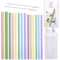 1 x RAW Customer Returns DailyTreasures Reusable Silicone Drinking Straws, 14 Piece Silicone Straws Set 2 Cleaning Brushes, Bubble Straws Silicone BPA Free Colored Silicone Drinking Straws for Cocktail Coffee Juice Drinks - RRP €10.49