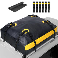 1 x Brand New ISOPHO roof bag car roof rack bag, 15 cubic feet 425 liters waterproof foldable roof box for roof bag car without railing with railing, black yellow roof box with 6 straps, 4 of which are fixed - RRP €59.99