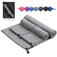 1 x RAW Customer Returns damoguin set of 3 microfiber towels, large 180 80cm 2 small 80 40cm quick-drying microfiber fitness towels, as a sports towel, beach towel, bath towel and travel towel light gray  - RRP €17.14