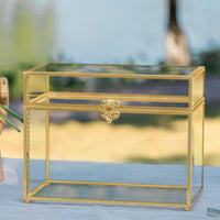 1 x RAW Customer Returns NCYP Glass Card Box Large Geometric Terrarium Gold Tone Handmade Brass Vintage Rectangular Shape with Base for Wedding Entry Wishing Well Keepsake Centerpiece Stable Glass Box Only  - RRP €43.7