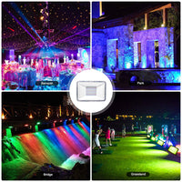 1 x RAW Customer Returns 100W RGB LED Spotlight with Memory Function, Waterproof IP67 Outdoor LED Projector with Remote Control, 16 Colors 4 RGB Modes Outdoor LED Spotlight for Garden, Party, Christmas, Ceiling - RRP €32.99