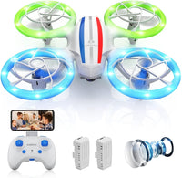 1 x RAW Customer Returns DEERC Mini Drone with Camera for Children, RC FPV Quadcopter with Wifi Transmission, 2 Batteries Long Flight Time, Colorful LED Lights, APP Gesture Control, Tap Fly, 3D Flip Children s Drones ,C0 - RRP €49.99