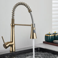 1 x RAW Customer Returns HUAHOMDY Kitchen Faucet Brushed Gold Kitchen Faucet Extendable 360 Rotatable High Pressure Kitchen Faucet Cold and Hot Mixer Tap Kitchen Faucet - RRP €38.0