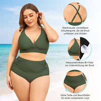 1 x RAW Customer Returns Century Star Bikini Women Tummy Control Big Breasts Swimsuit V Neck Swimwear Tummy Control Bikini Sets High Waist Army Green XL - RRP €34.27