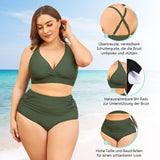 1 x RAW Customer Returns Century Star Bikini Women Tummy Control Big Breasts Swimsuit V Neck Swimwear Tummy Control Bikini Sets High Waist Army Green XL - RRP €34.27