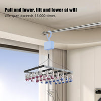 1 x RAW Customer Returns LANMOU Sock Drying Rack, Liftable Clothes Airer with 30 Clips, Balcony Drying Rack, Quick Drying, Height Adjustable, Ultra Sturdy Metal, Space Saving, Easy to Use - RRP €22.8