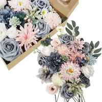 1 x RAW Customer Returns Artificial Flower with Stems, Dusty Rose Faux Flowers Combo for Floral Arrangements, DIY Wedding Bouquet, Bridal Bouquet, Home Decor, Tabletop and Cake Decorations Blue  - RRP €22.8