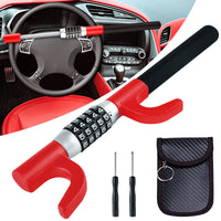 1 x RAW Customer Returns Steering wheel lock combination lock 6-digit security code, car anti-theft steering wheel lock with signal blocking bag red  - RRP €58.48